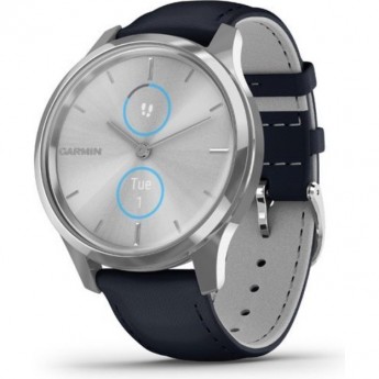 Часы GARMIN VIVOMOVE LUXE серебристый с итальянским кожаным темно-синим ремешком